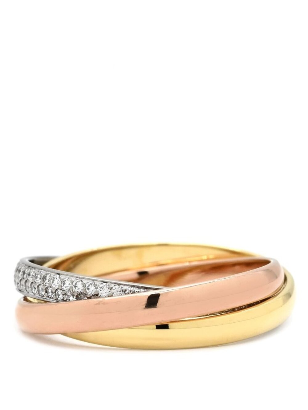 Cartier Ring Trinity SM Semi Pave Diamond White Gold Yellow Pink